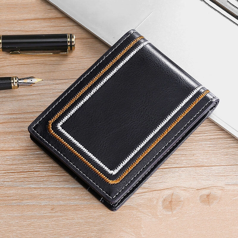 Men Genuine Leather Sewing Thread Car Driving Document Holder Card Foldable Card Holder Wallet