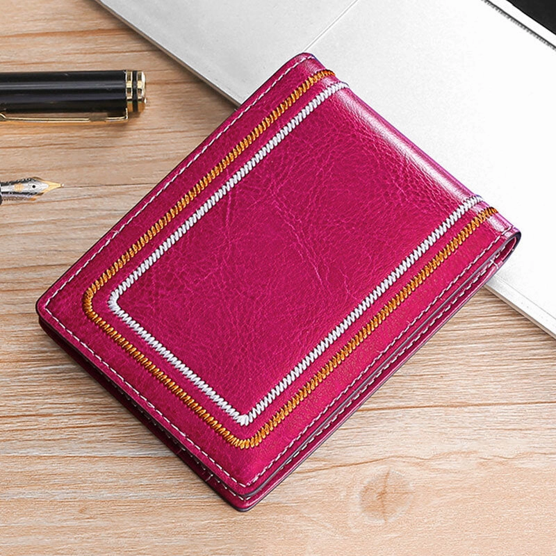 Men Genuine Leather Sewing Thread Car Driving Document Holder Card Foldable Card Holder Wallet
