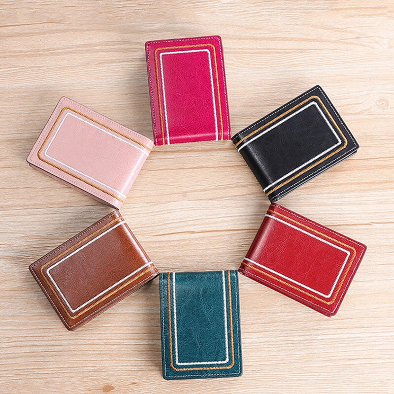 Men Genuine Leather Sewing Thread Car Driving Document Holder Card Foldable Card Holder Wallet