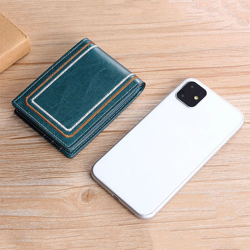 Men Genuine Leather Sewing Thread Car Driving Document Holder Card Foldable Card Holder Wallet