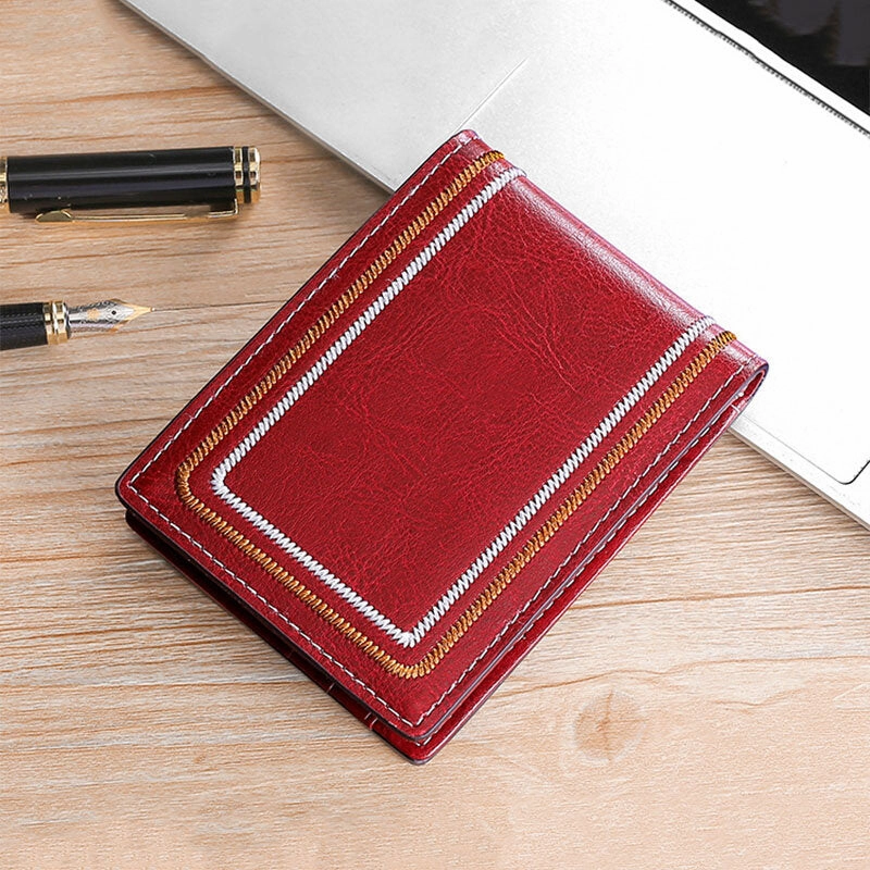 Men Genuine Leather Sewing Thread Car Driving Document Holder Card Foldable Card Holder Wallet