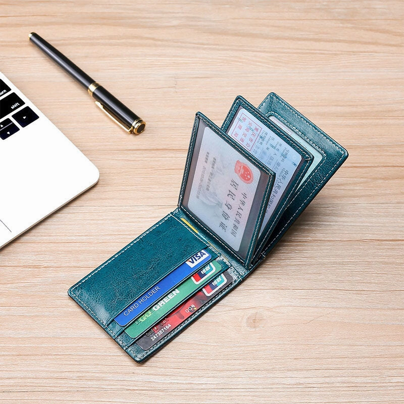 Men Genuine Leather Sewing Thread Car Driving Document Holder Card Foldable Card Holder Wallet