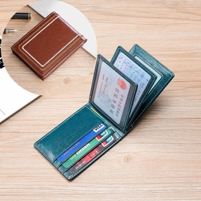 Men Genuine Leather Sewing Thread Car Driving Document Holder Card Foldable Card Holder Wallet