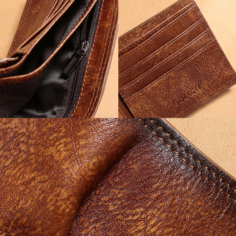 Men Genuine Leather Short RFID Anti-theft Multi-card Slot Card Holder Coin Purse Wallet Cowhide Money Clip