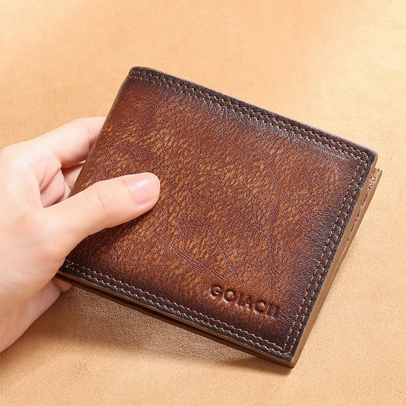 Men Genuine Leather Short RFID Anti-theft Multi-card Slot Card Holder Coin Purse Wallet Cowhide Money Clip