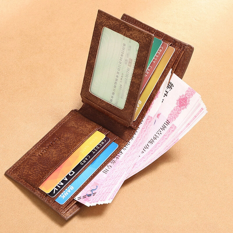 Men Genuine Leather Short RFID Anti-theft Multi-card Slot Card Holder Coin Purse Wallet Cowhide Money Clip