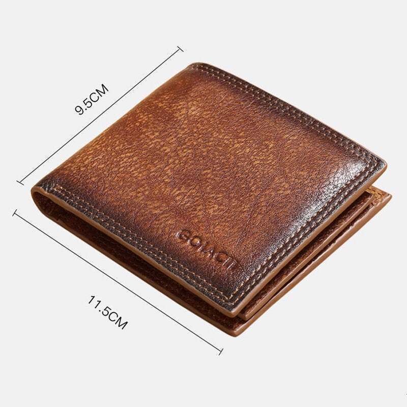 Men Genuine Leather Short RFID Anti-theft Multi-card Slot Card Holder Coin Purse Wallet Cowhide Money Clip