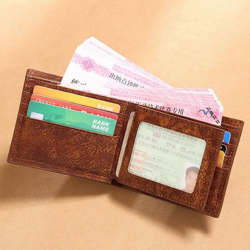 Men Genuine Leather Short RFID Anti-theft Multi-card Slot Card Holder Coin Purse Wallet Cowhide Money Clip