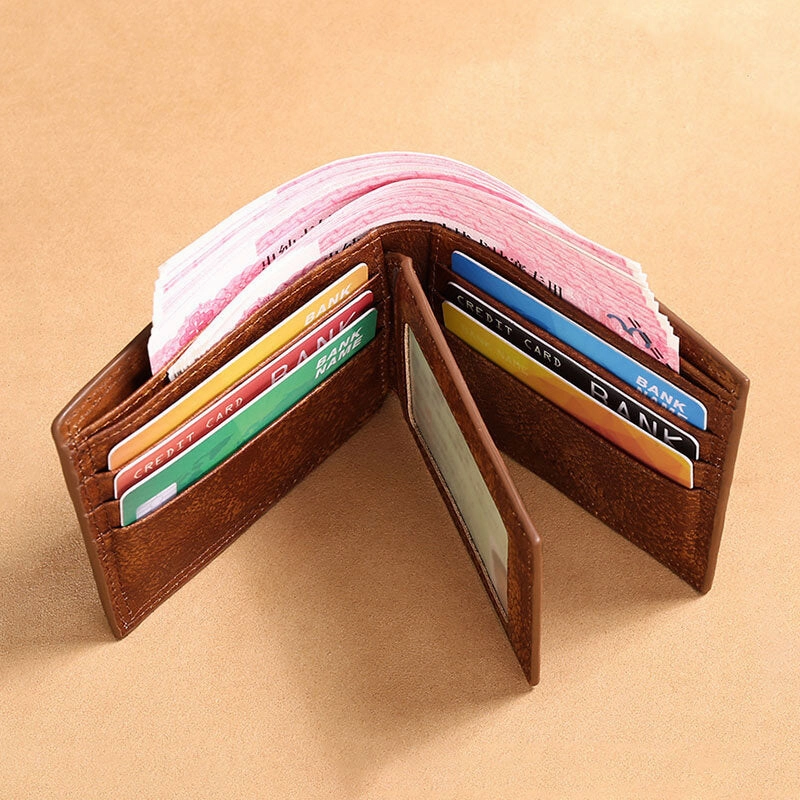 Men Genuine Leather Short RFID Anti-theft Multi-card Slot Card Holder Coin Purse Wallet Cowhide Money Clip