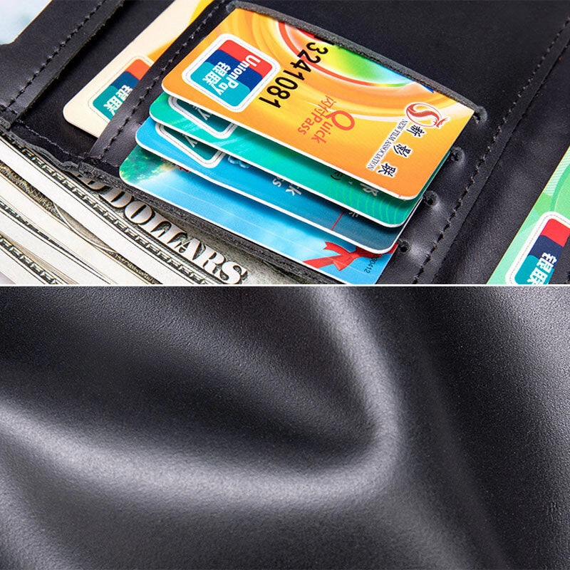 Men Genuine Leather Trifold RFID Blocking Antimagnetic Wallet Casual Short 6 Card Slot Card Holder Coin Purse