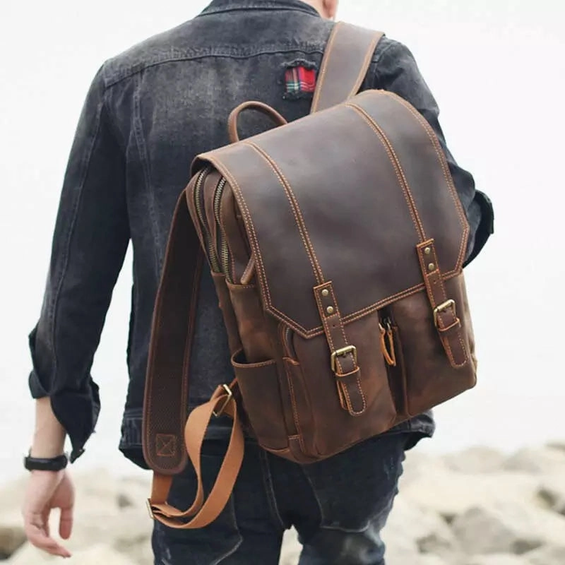 Men Leather Backpack Crazy Horse