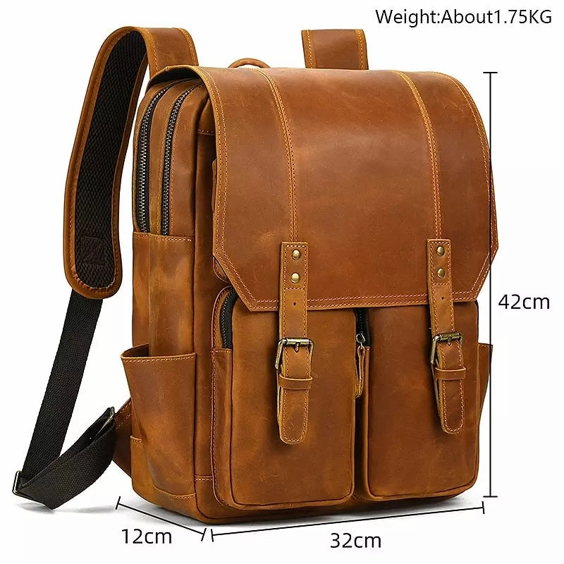 Men Leather Backpack Crazy Horse
