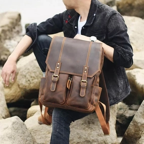 Men Leather Backpack Crazy Horse