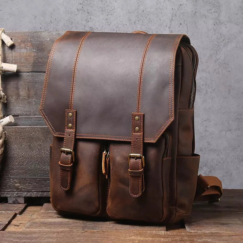 Men Leather Backpack Crazy Horse