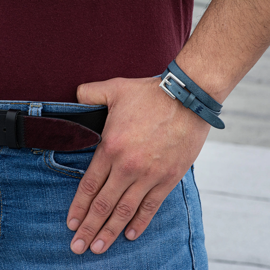 NYC Double Wrap Bracelet Men Blue
