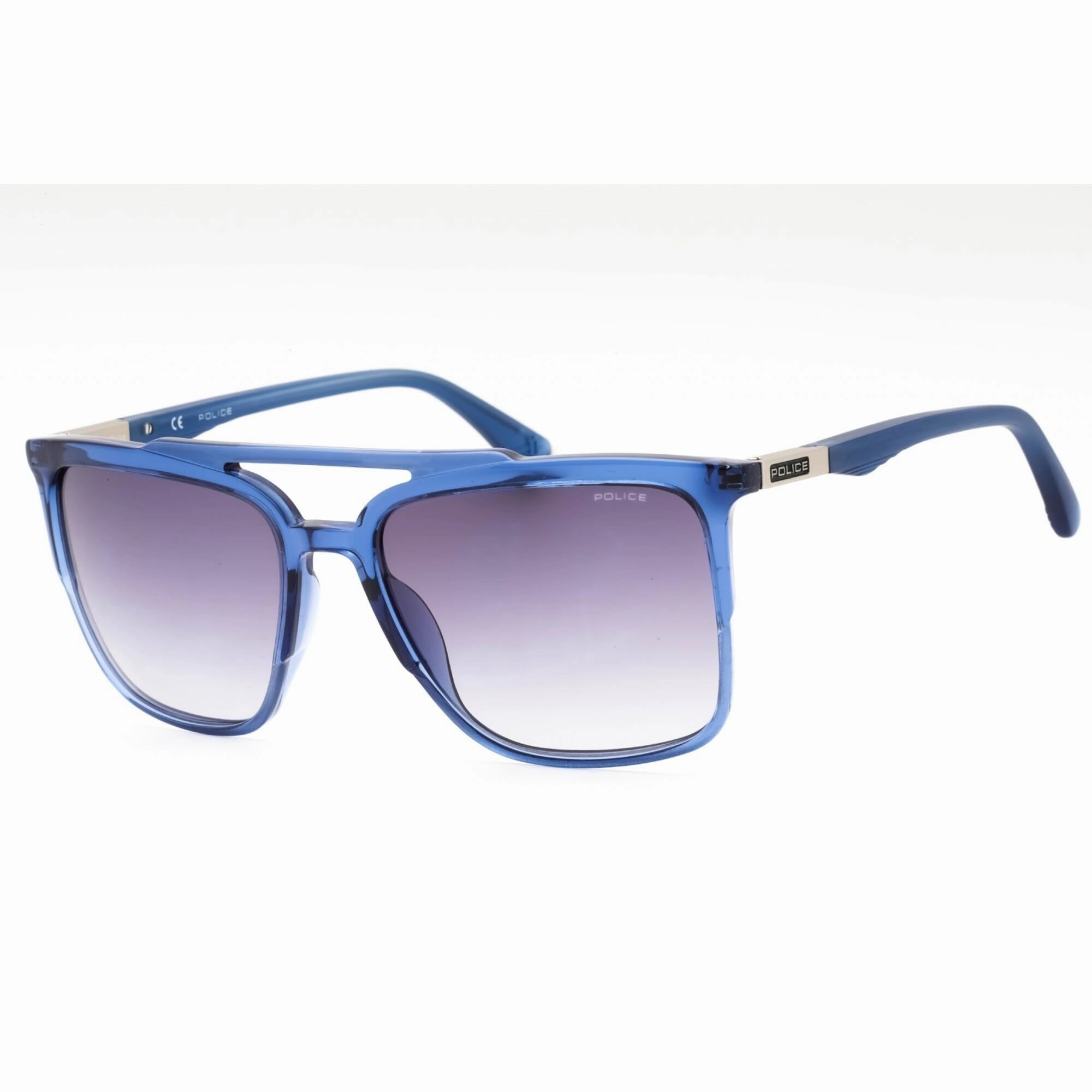 Police Men's Sunglasses - Shiny Transparent Blue Plastic Square Frame | SPL363 0955