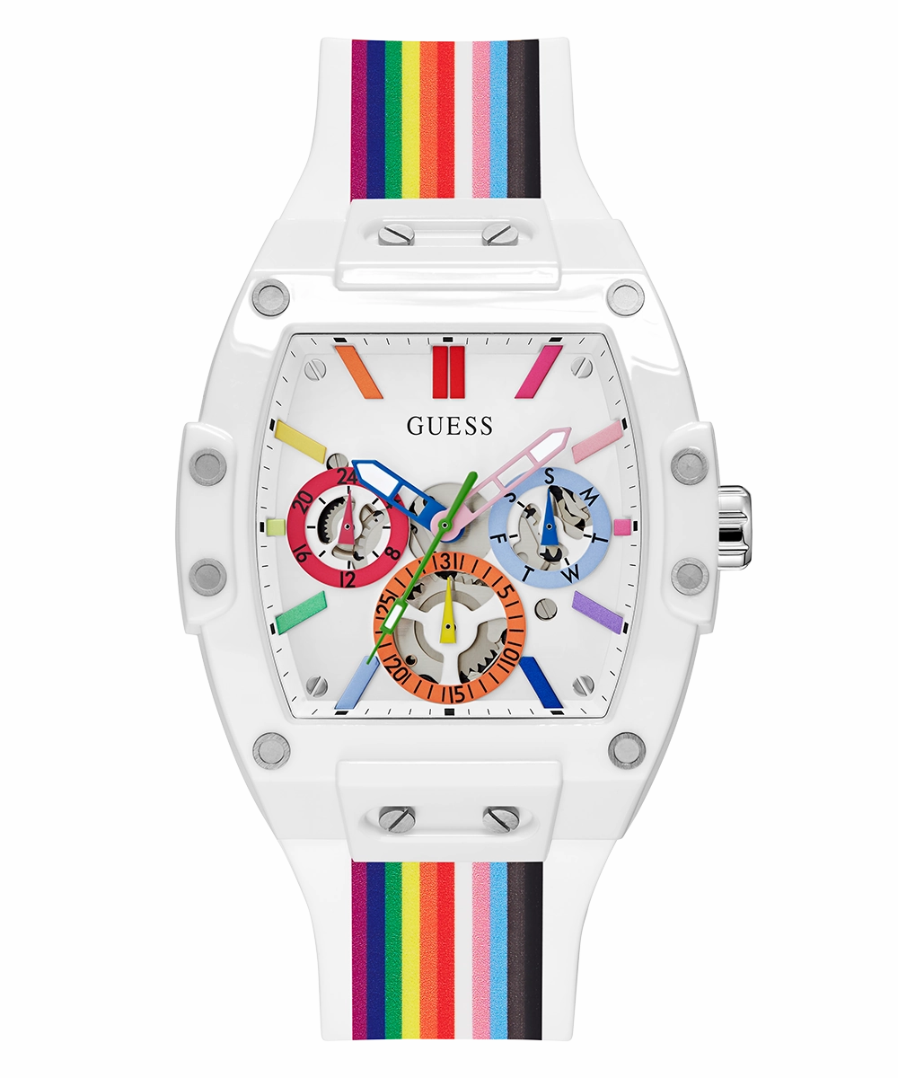 Pride Limited Edition GUESS Mens White Rainbow Analog Watch