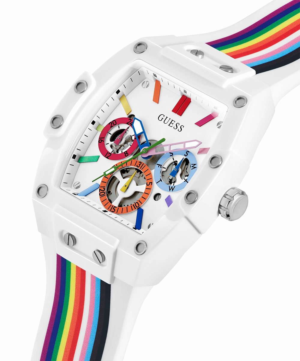 Pride Limited Edition GUESS Mens White Rainbow Analog Watch