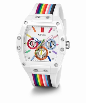 Pride Limited Edition GUESS Mens White Rainbow Analog Watch