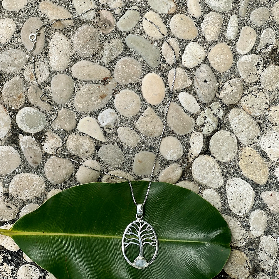 Rainbow Moonstone Tree Of Life Necklace - Sterling Silver, Indonesia