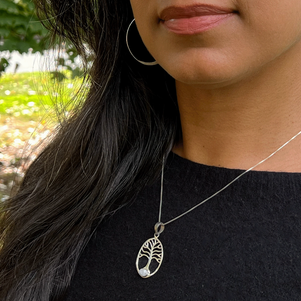Rainbow Moonstone Tree Of Life Necklace - Sterling Silver, Indonesia