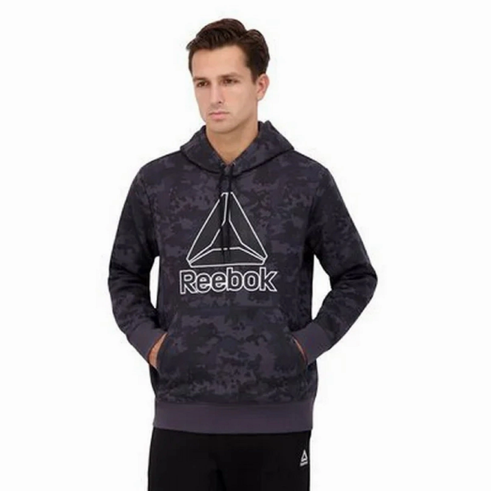 Reebok Men's and Big Men's Big Delta Logo Fleece Hoodie Sweatshirt, Ebony Camo, S