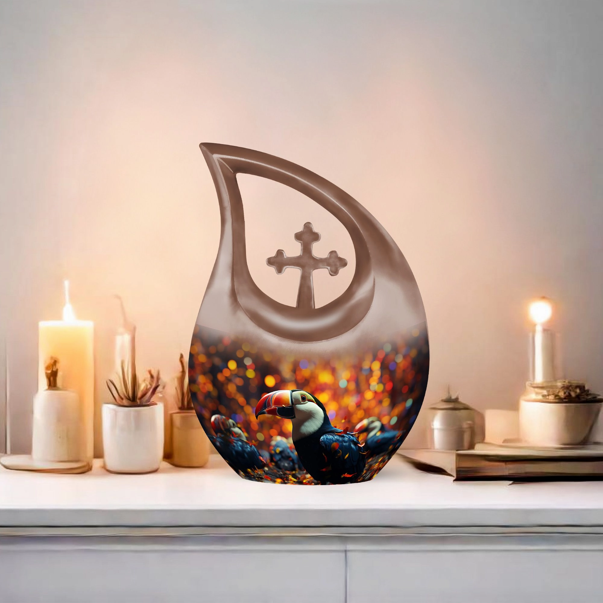 Remembrance Haven: Cross Drop Toucans Urn For Human Ashes