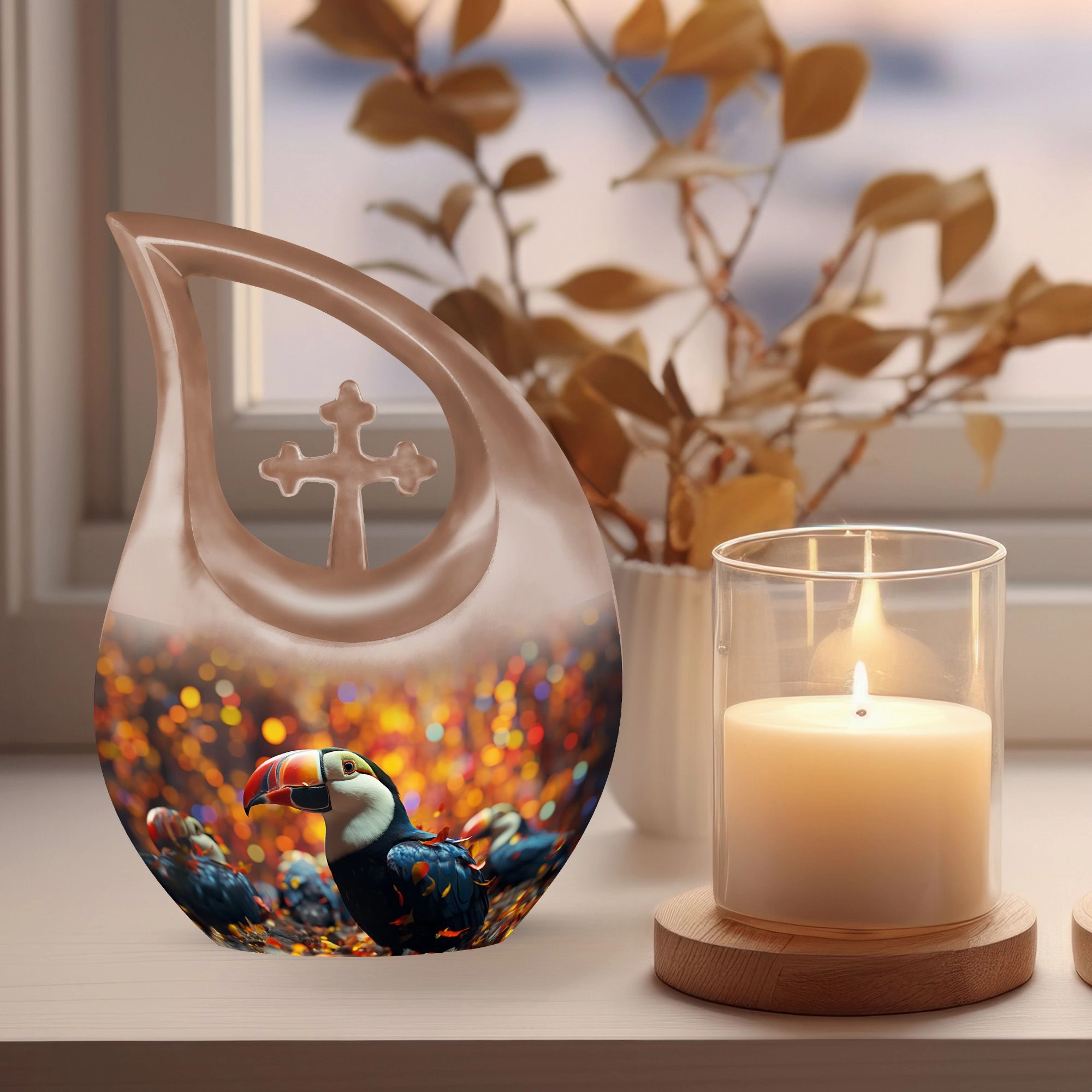 Remembrance Haven: Cross Drop Toucans Urn For Human Ashes