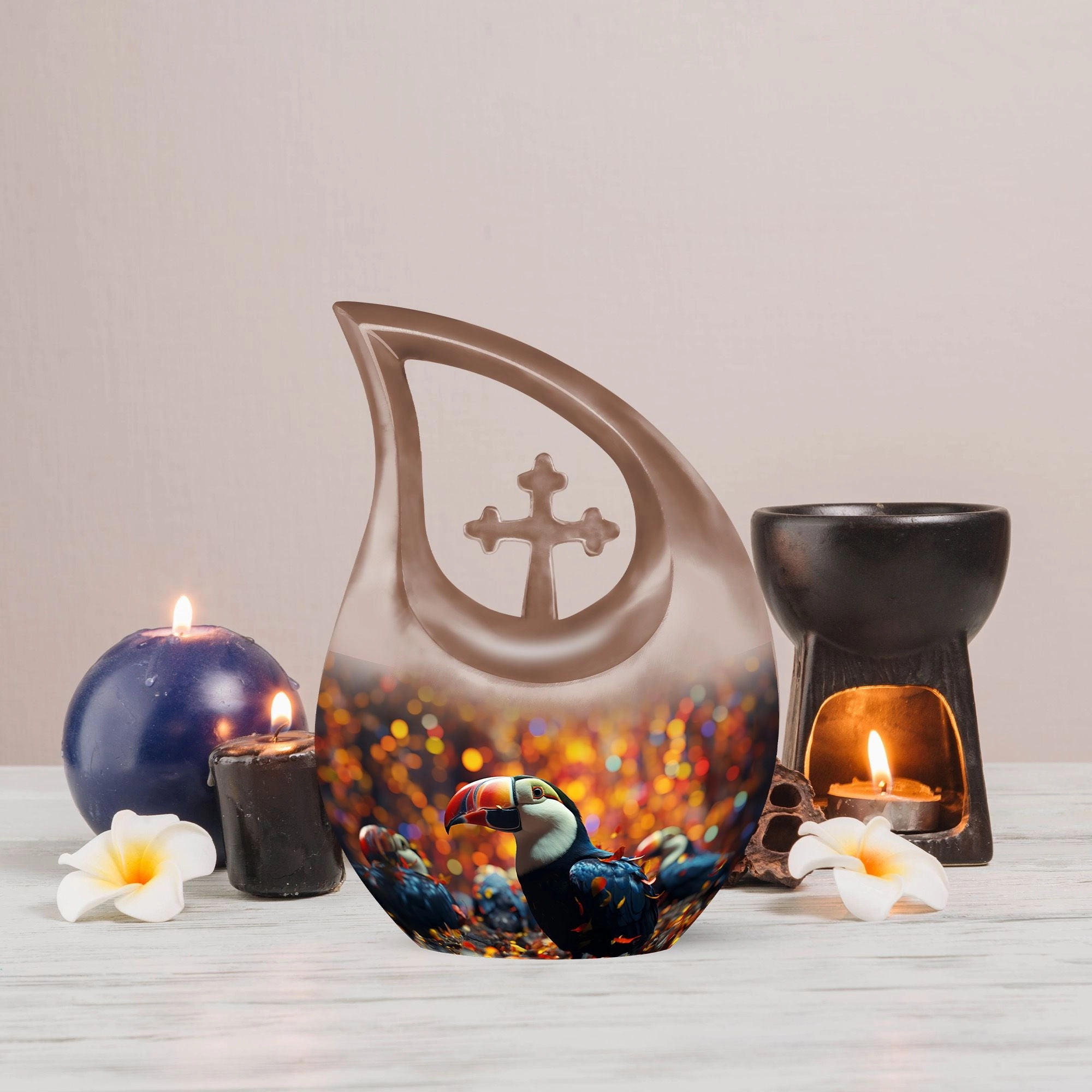 Remembrance Haven: Cross Drop Toucans Urn For Human Ashes