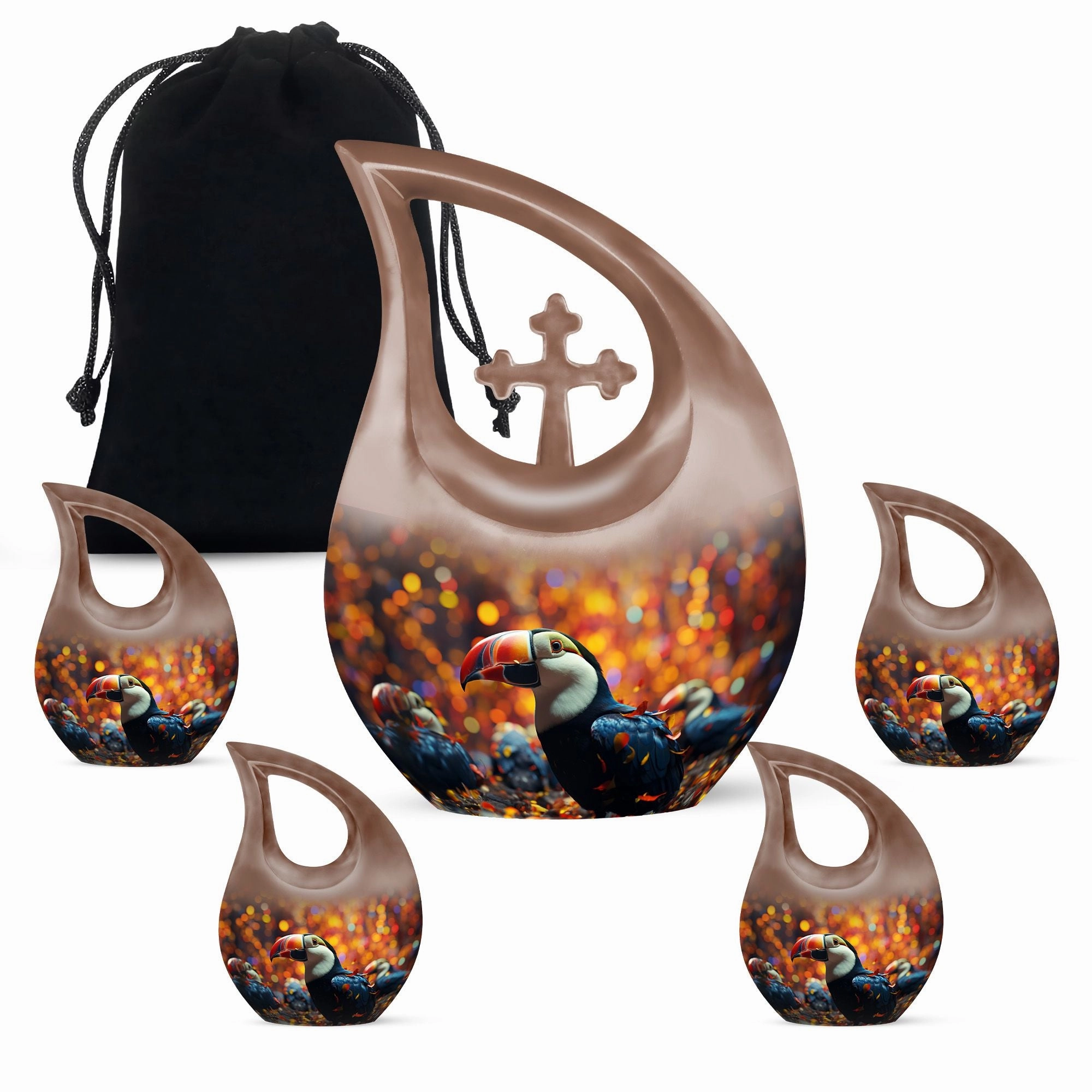 Remembrance Haven: Cross Drop Toucans Urn For Human Ashes