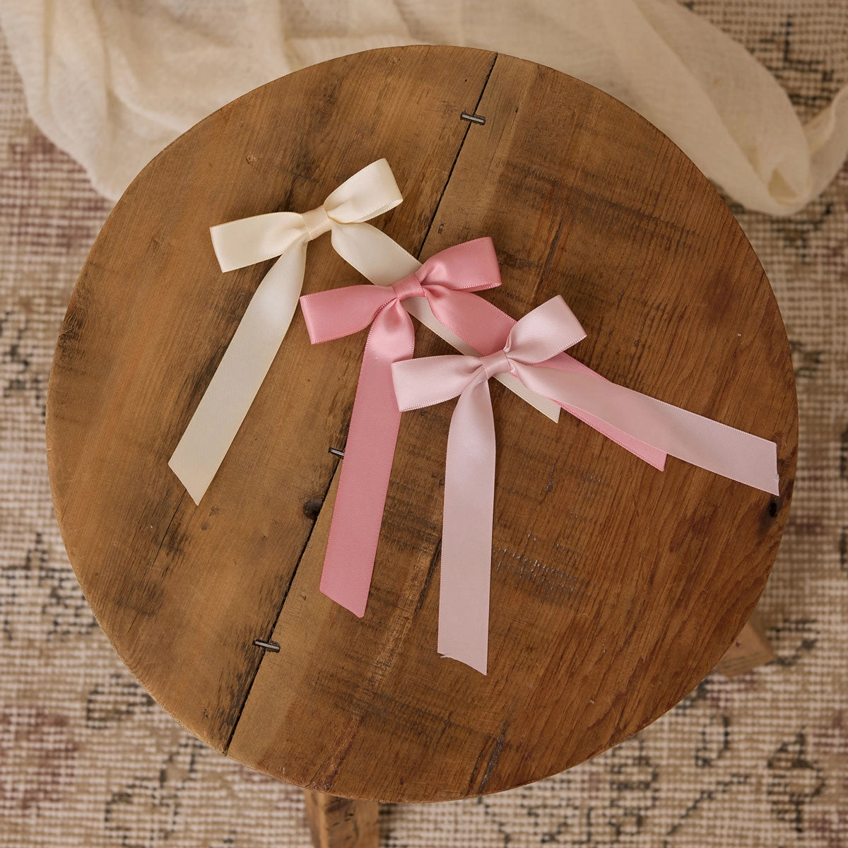 Satin Bow Set of 3 - Bubblegum / Lipstick / Natural