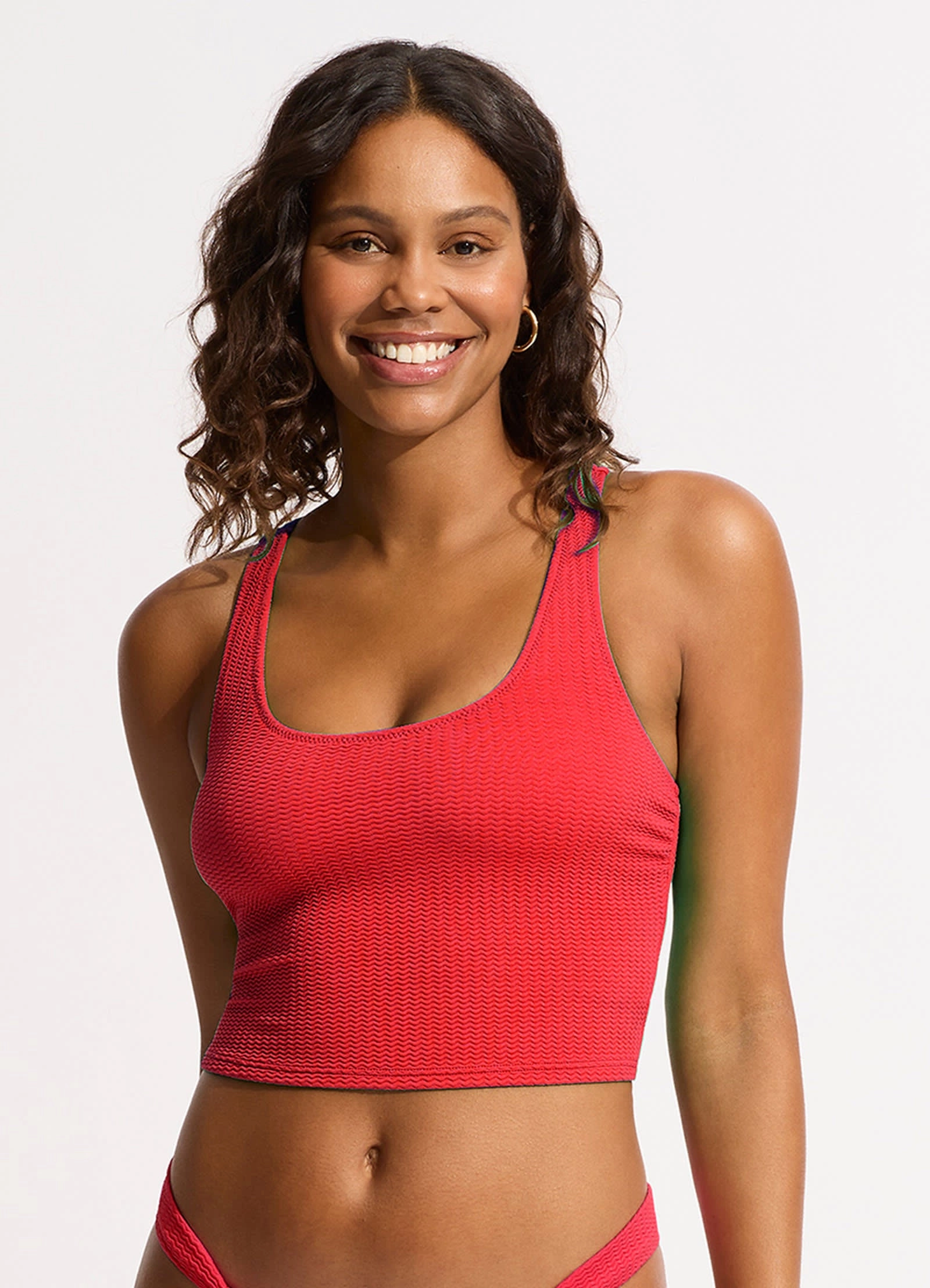 Sea Dive Action Back Tank Bikini Top - Chilli Red