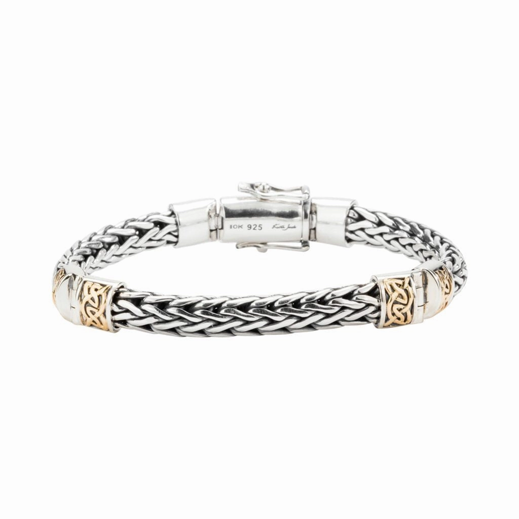 Silver and 10k Gold Dragon Weave Hinged Bracelet