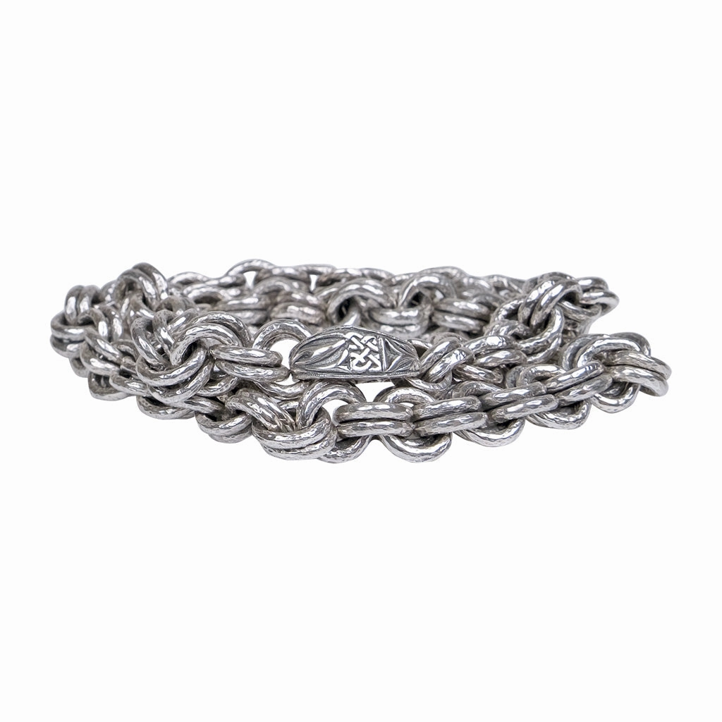 Silver Heavy Double Ring Hammered Pictish Chain
