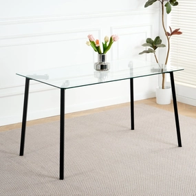 Streamdale 51.2" Square Glass Dining Table, Black Metal Legs