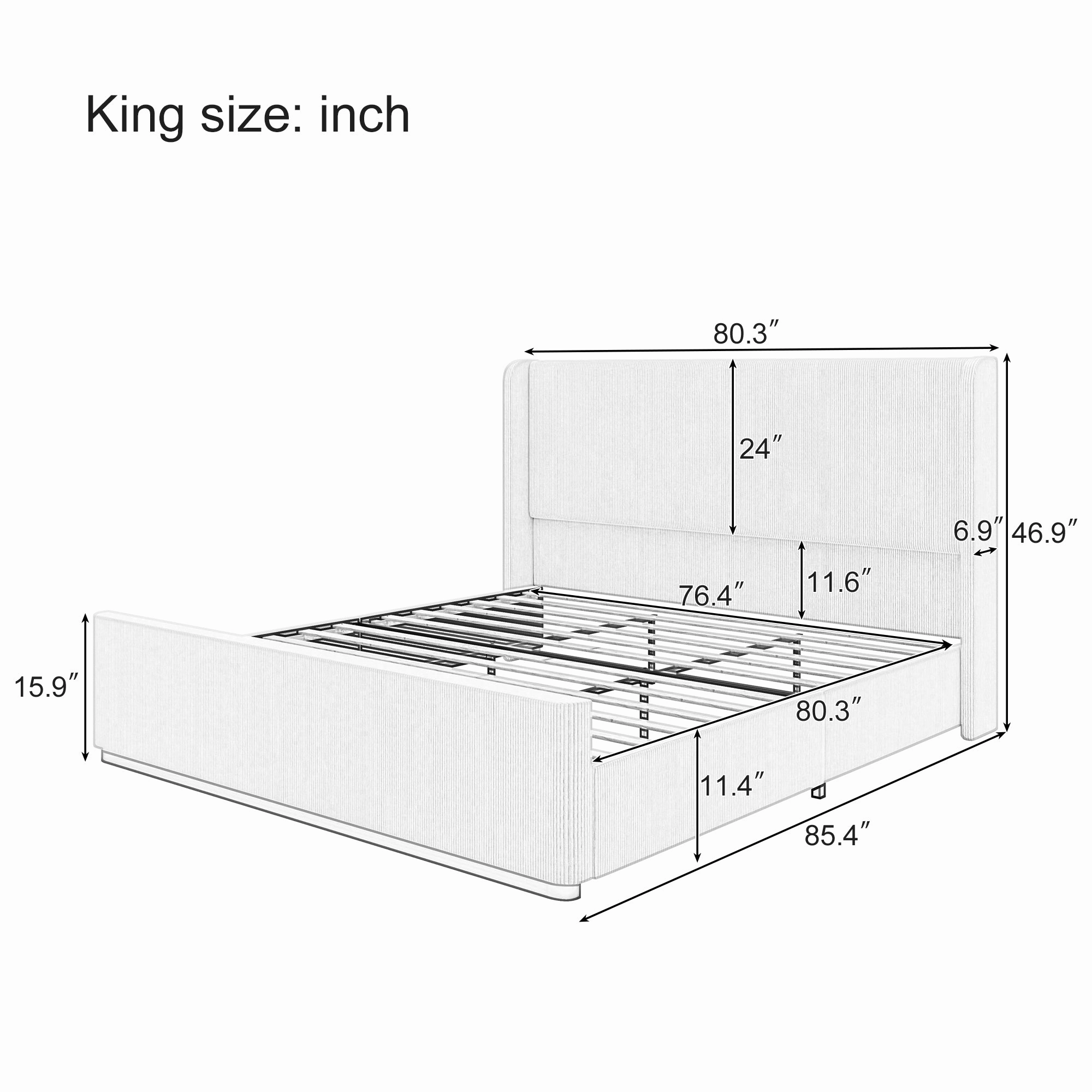 Streamdale King Corduroy Bed Frame with Wingback Headboard