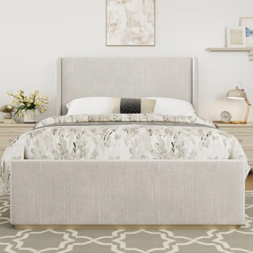 Streamdale King Corduroy Bed Frame with Wingback Headboard