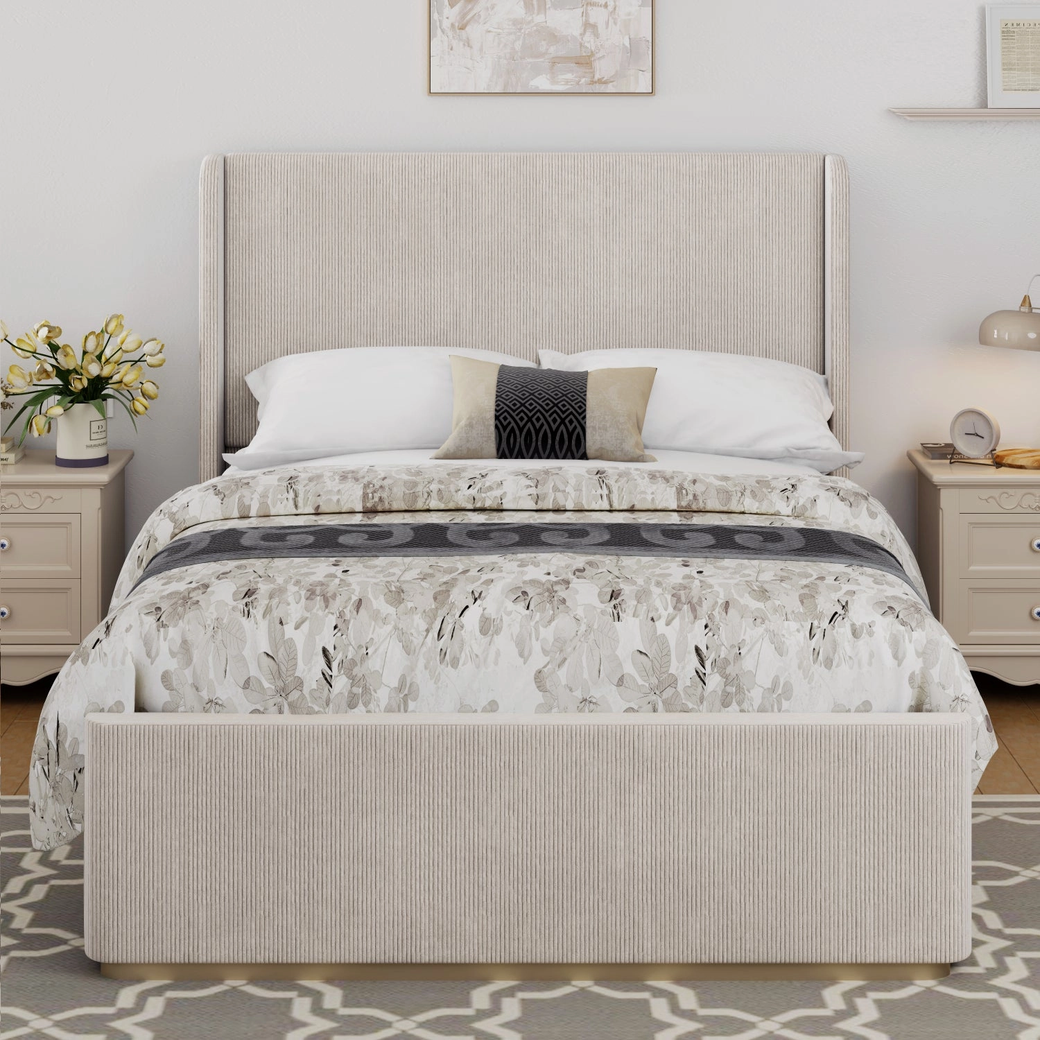 Streamdale King Corduroy Bed Frame with Wingback Headboard