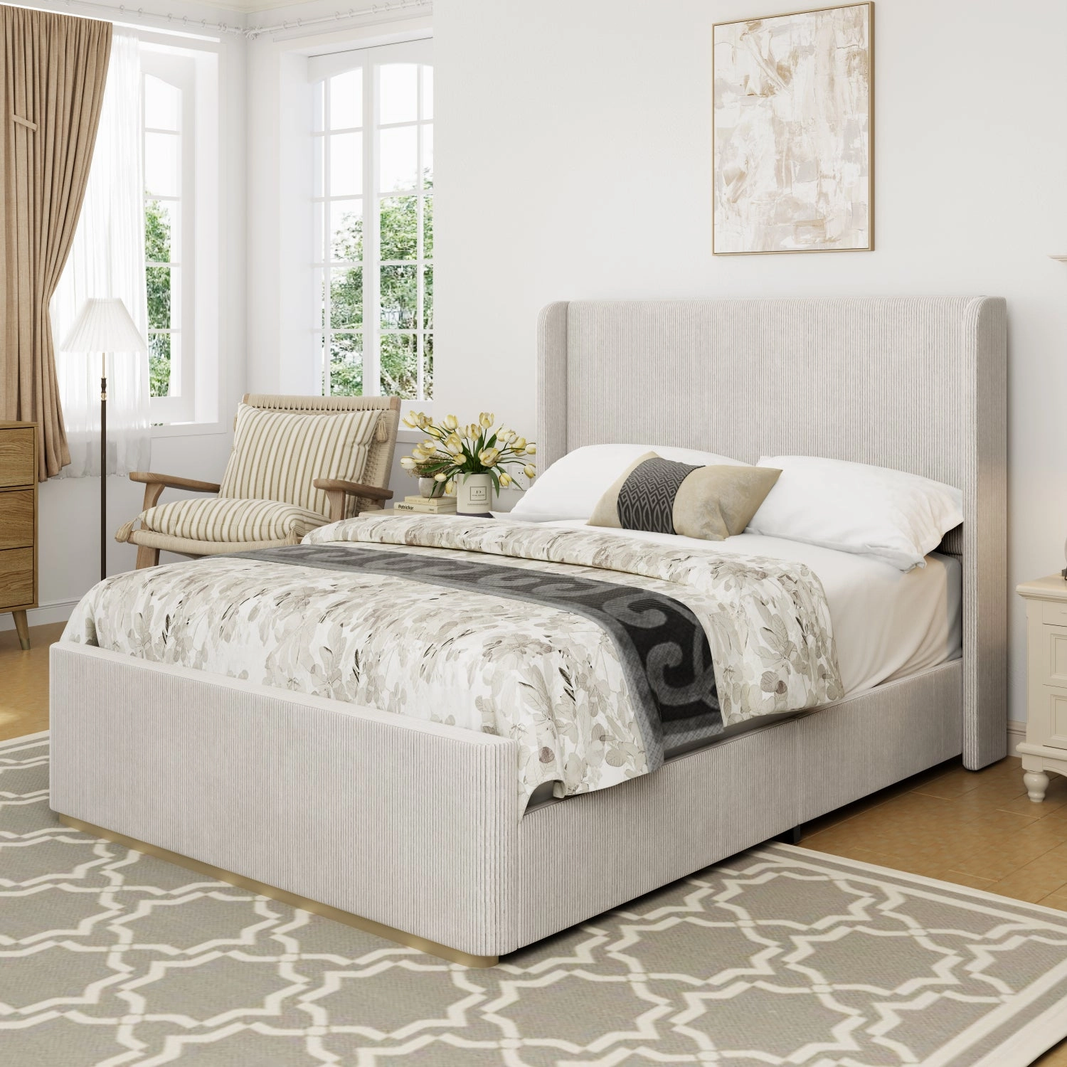 Streamdale King Corduroy Bed Frame with Wingback Headboard