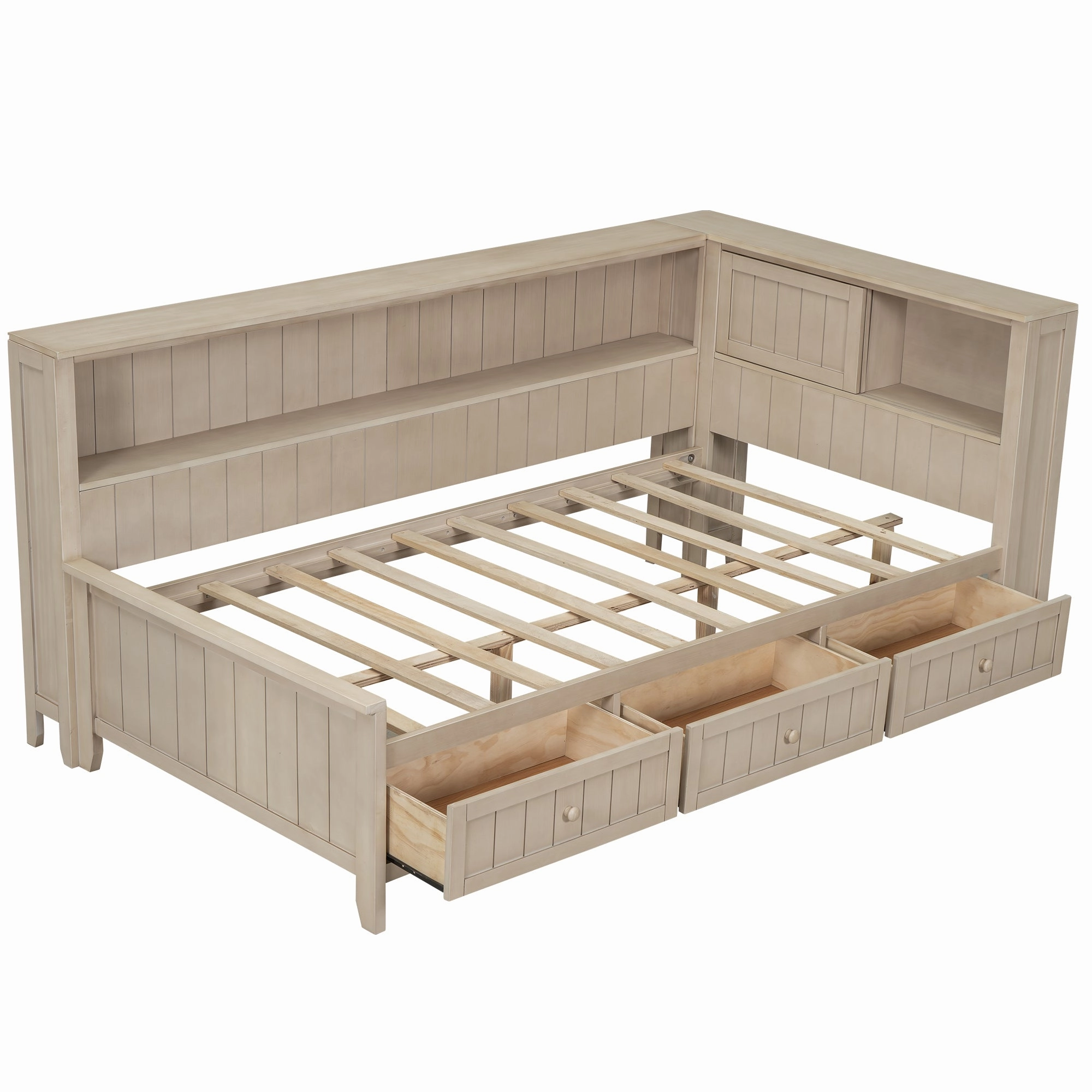 Streamdale Twin Size Wood Daybed with Storage Shelves and 3 Drawers