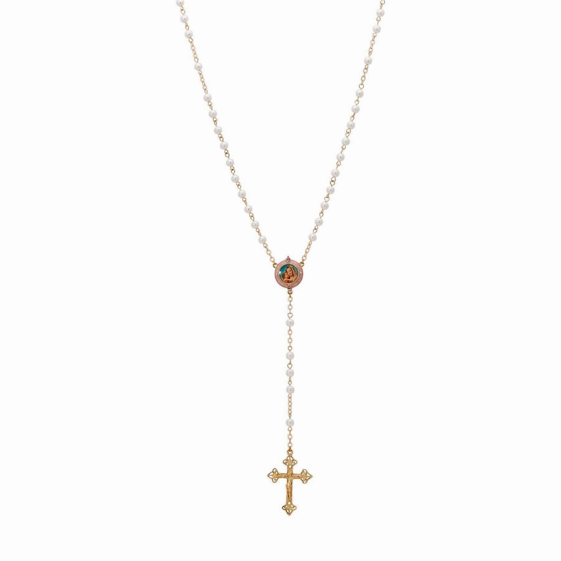Symbols Of Faith Faux Pearl Pink Mary & Child Decal Crucifix Rosary 30"
