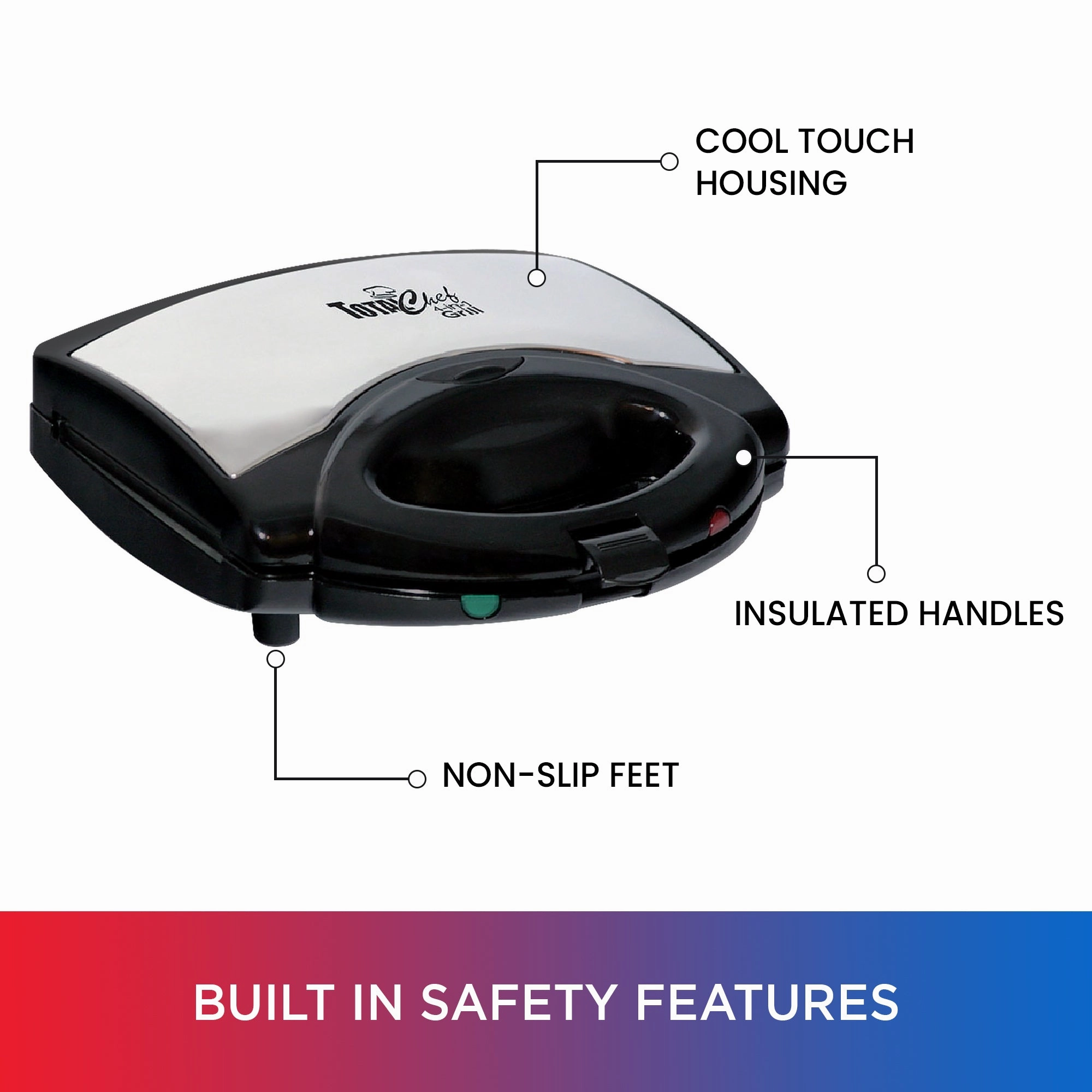 Total Chef 4-in-1 Waffle Maker, Indoor Grill, Sandwich Maker, Panini Press, Electric Griddle, Toaster, Removable Non-Stick Cast Iron Plates, Perfect for Grilled Cheese, Breakfast, Omelets