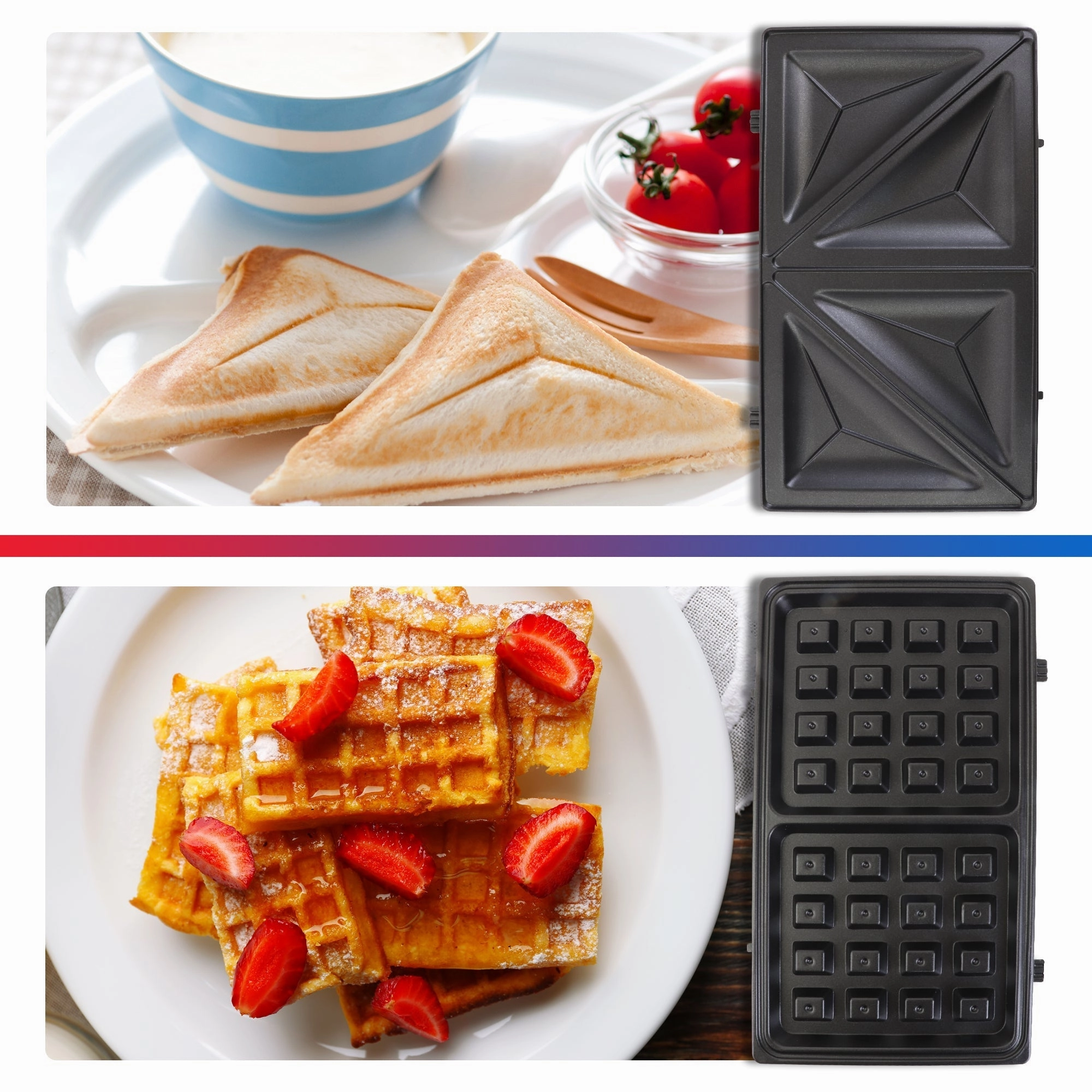 Total Chef 4-in-1 Waffle Maker, Indoor Grill, Sandwich Maker, Panini Press, Electric Griddle, Toaster, Removable Non-Stick Cast Iron Plates, Perfect for Grilled Cheese, Breakfast, Omelets