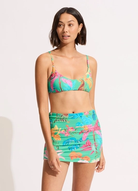 Tropica Ruched Side Pull-on Skirt - Jade